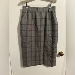 Vintage Evan Picone 100% Wool Grey Plaid Skirt Size 10